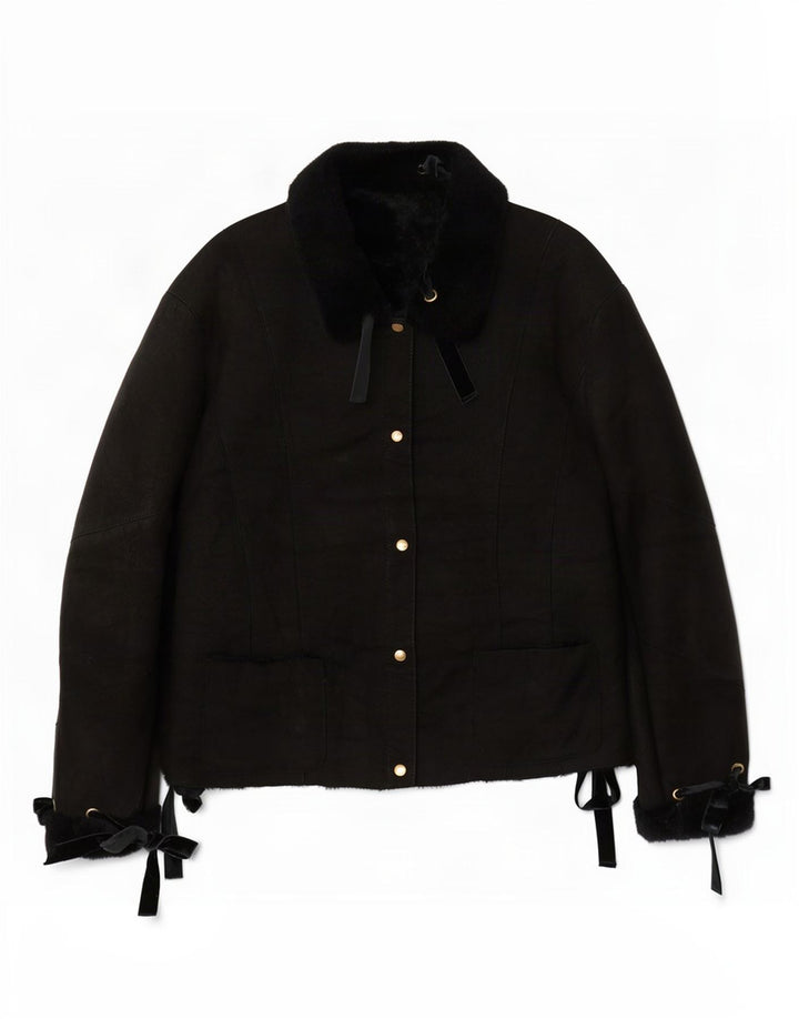 Giacca in shearling vintage da donna IT 46 grande nera