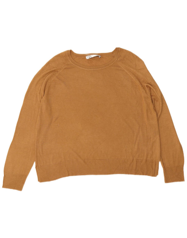 Maglione oversize con scollo a barca da donna Zara UK 16 Large in viscosa marrone