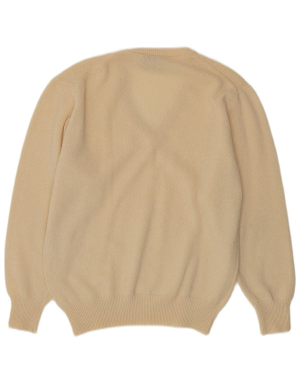 Maglione vintage da uomo con scollo a V in lana d'agnello beige medio