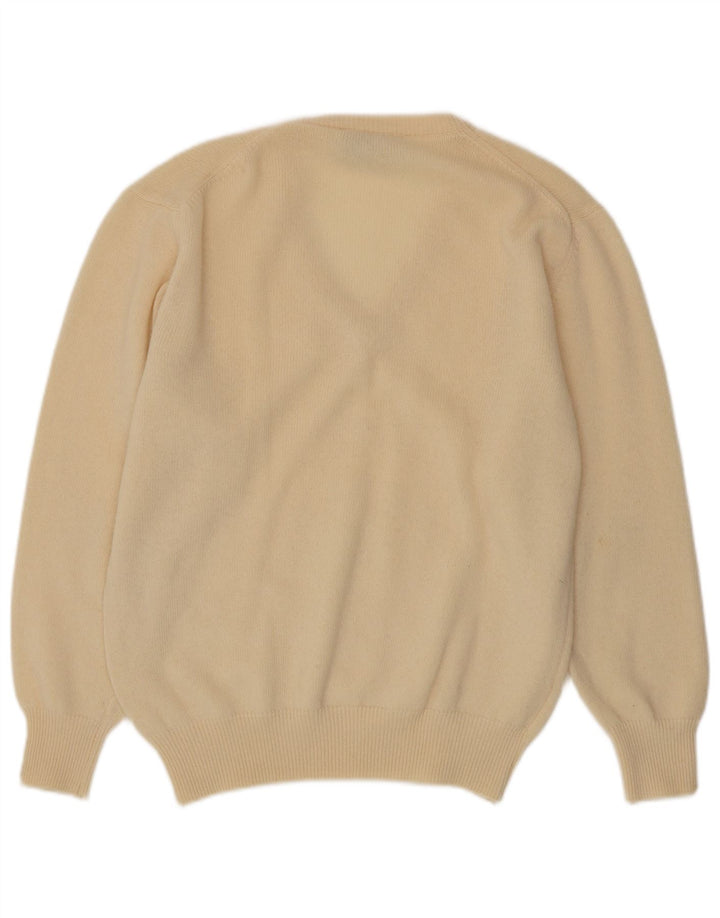 Maglione vintage da uomo con scollo a V in lana d'agnello beige medio