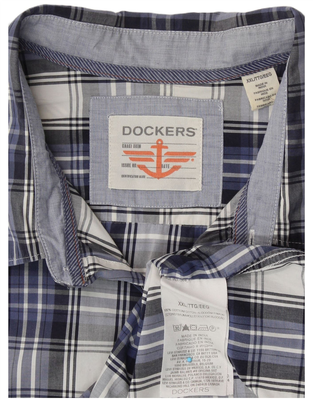 DOCKERS Camicia da uomo 2XL Cotone a quadri blu navy