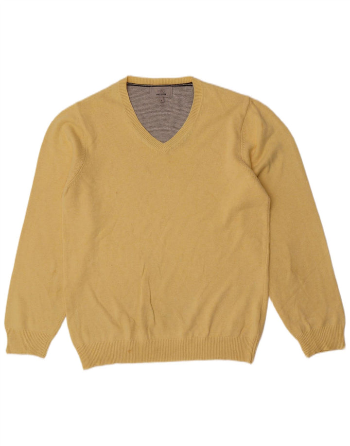 Maglione da uomo con scollo a V Marks & Spencer piccolo in cotone giallo