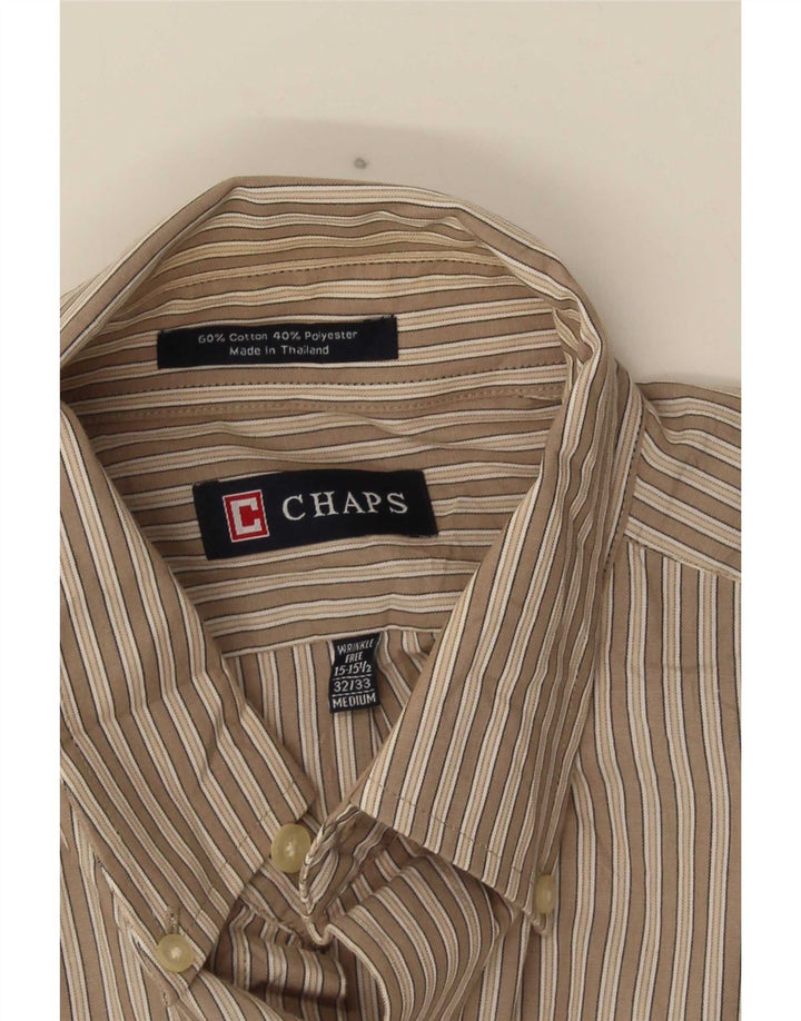 Camicia da uomo Chaps taglia 15 15 1/2 cotone gessato marrone medio