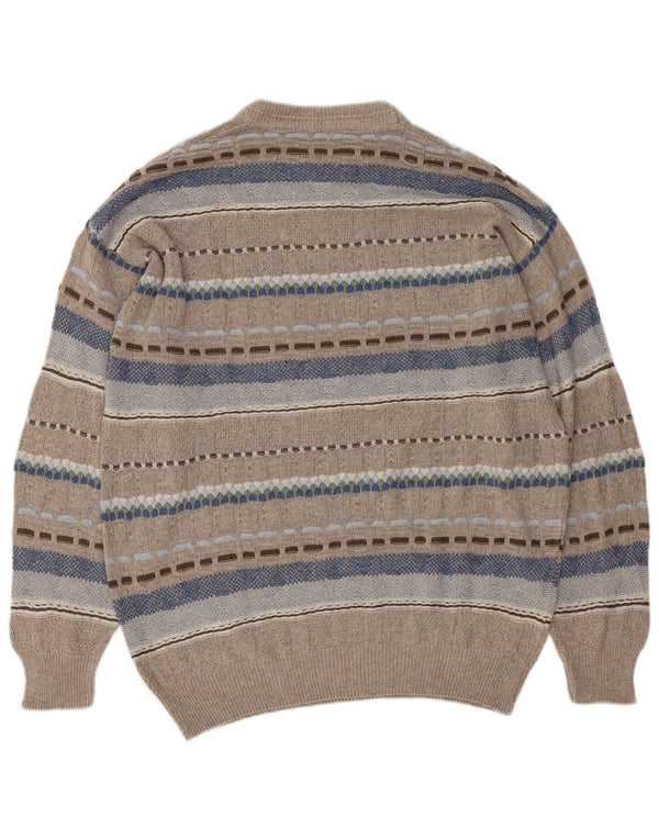 Vintage Mens Crew Neck Jumper Sweater Large Grey Geometric