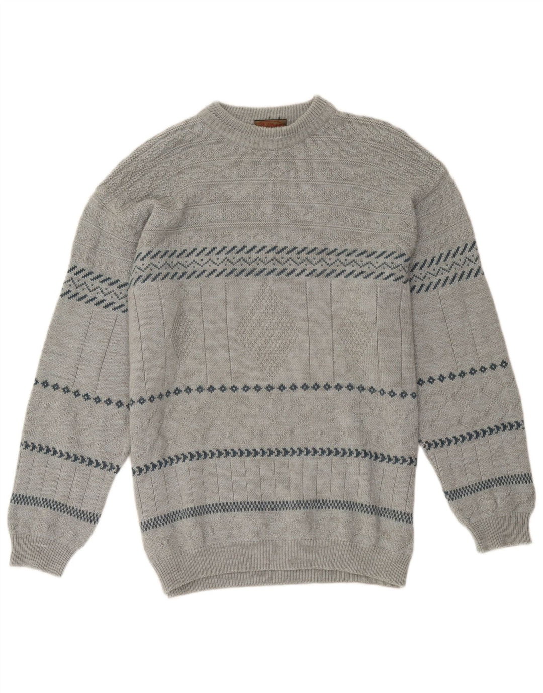 Maglione maglione girocollo da uomo vintage grande acrilico geometrico grigio
