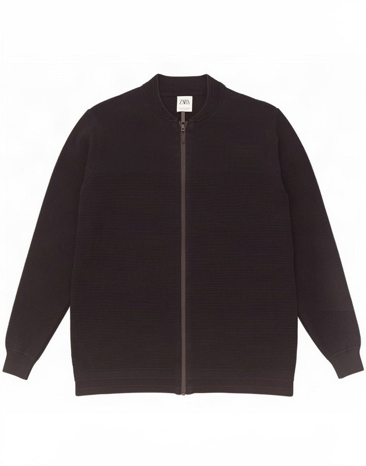 Maglione cardigan da uomo Zara grande in cotone nero