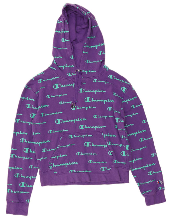 Maglione con cappuccio e vestibilità ampia con grafica corta da donna Champion UK 10 piccolo viola