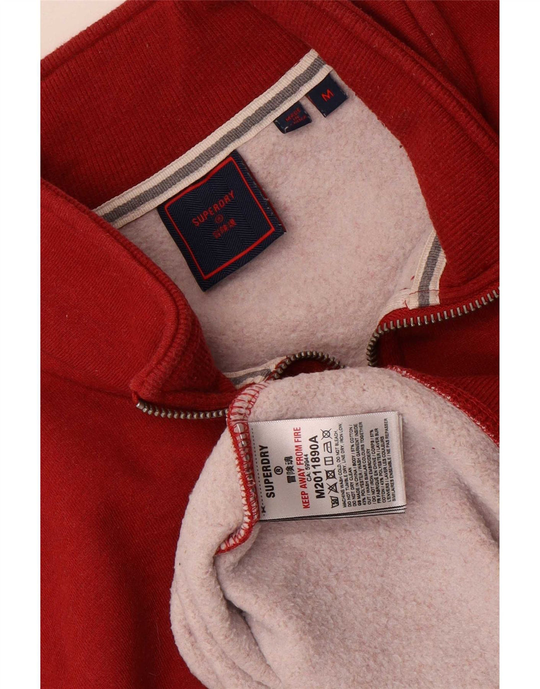 Felpa da uomo con collo con zip Superdry, maglione in cotone rosso medio