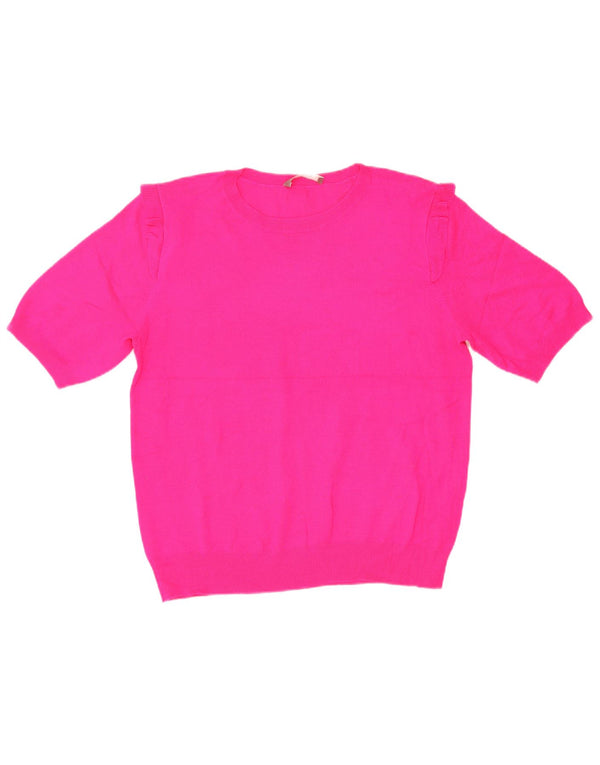 Maglione maglione girocollo a maniche corte da donna Oasis UK 16 grande acrilico rosa