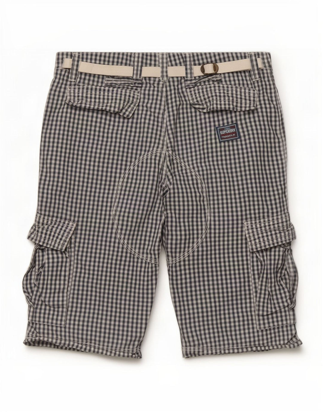 Pantaloncini cargo da uomo Superdry medi W32 in cotone a quadretti blu navy
