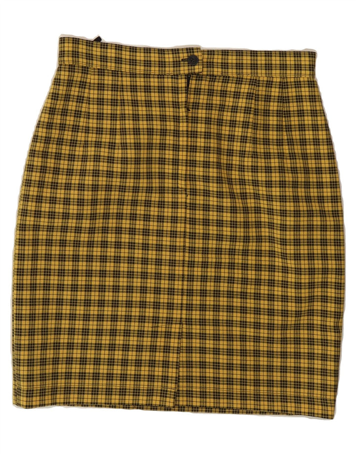 VINTAGE Womens Pencil Skirt W29 Medium Yellow Check Polyester Vintage Vintage and Second-Hand Vintage from Messina Hembry 