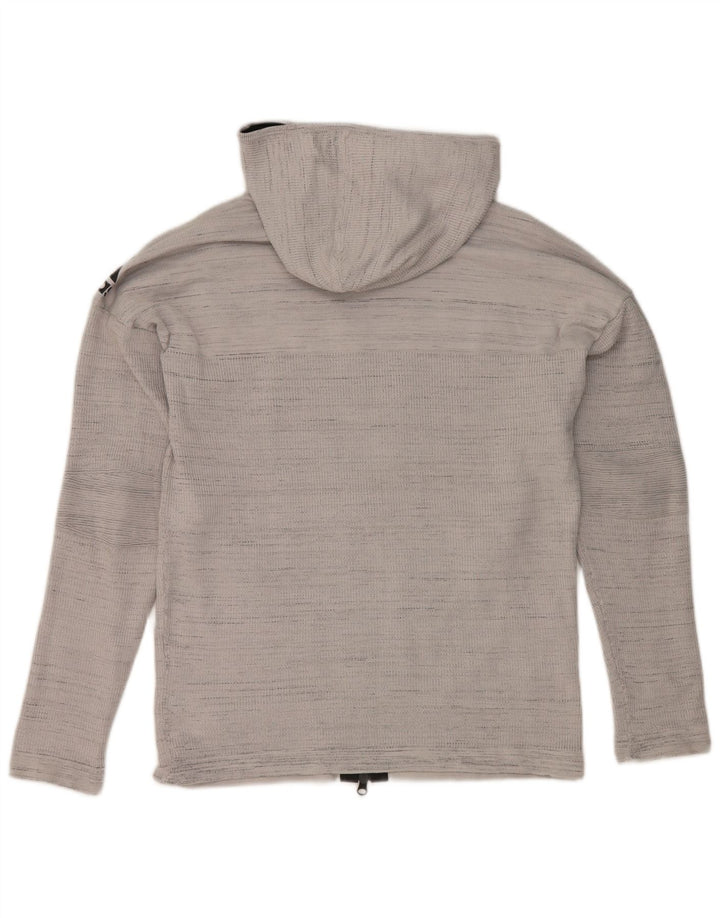 Maglione con cappuccio e zip da uomo Adidas in poliestere a righe grigio medio
