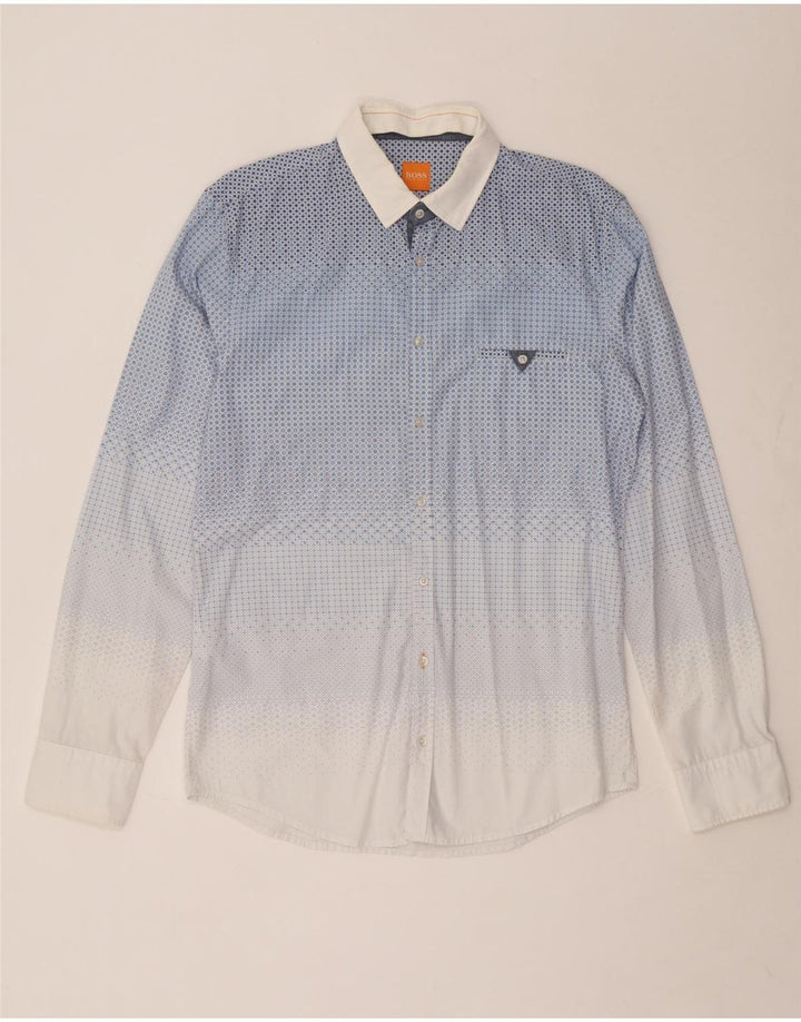 Camicia da uomo Hugo Boss in cotone geometrico blu medio