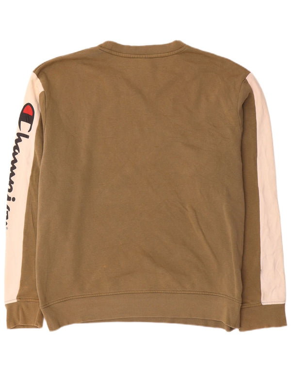 Felpa Champion da uomo con vestibilità regolare grafica, maglione XL, color block marrone