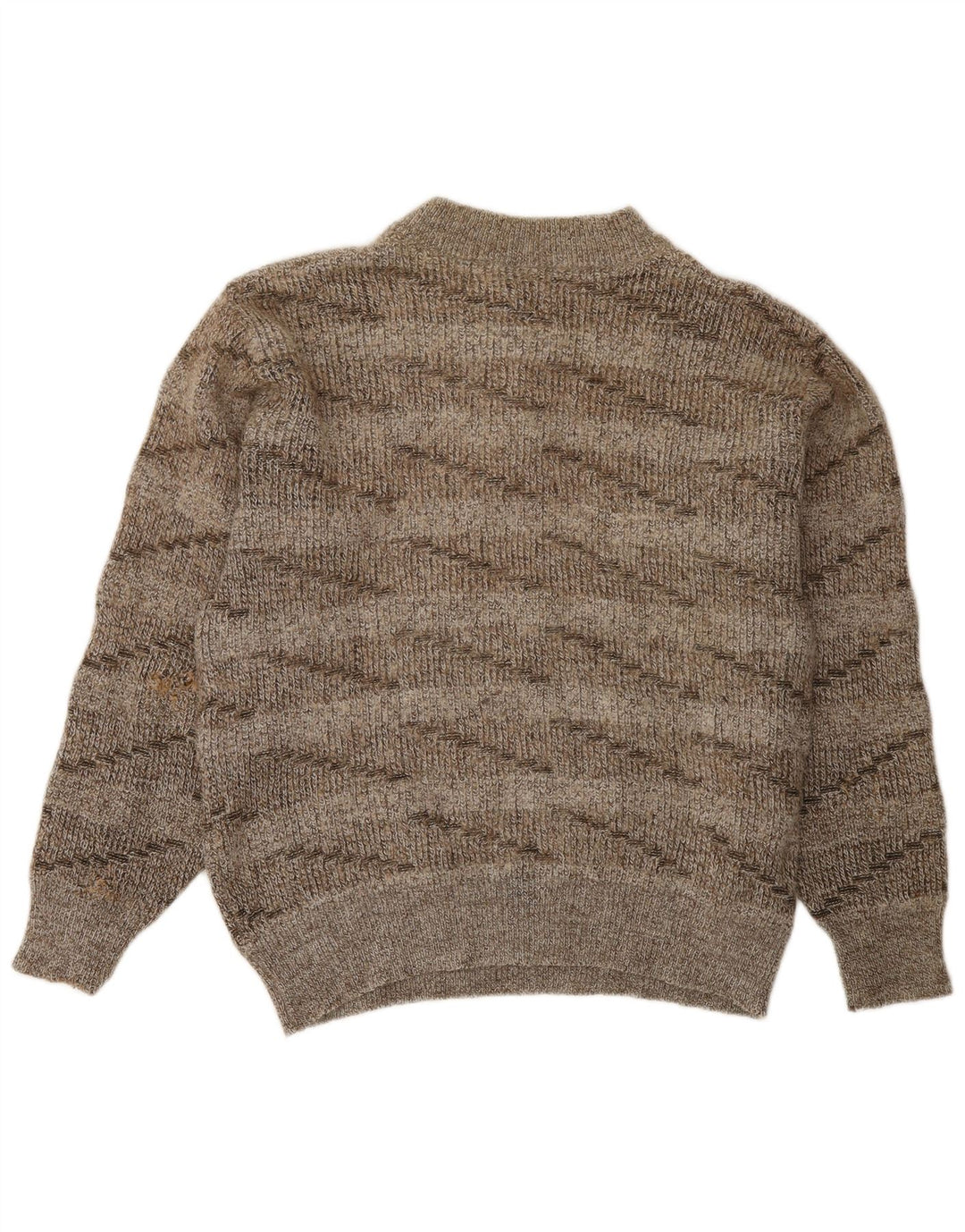 Maglione da donna vintage con collo a bottoni, UK 16, lana a righe marroni grandi