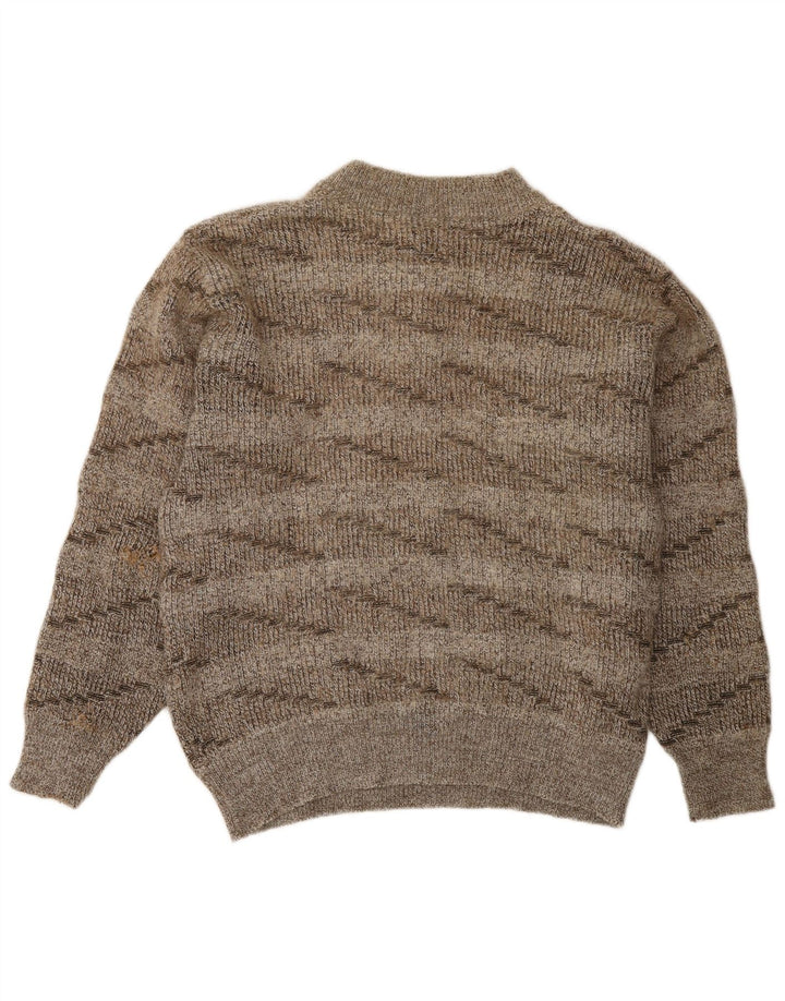 Maglione da donna vintage con collo a bottoni, UK 16, lana a righe marroni grandi