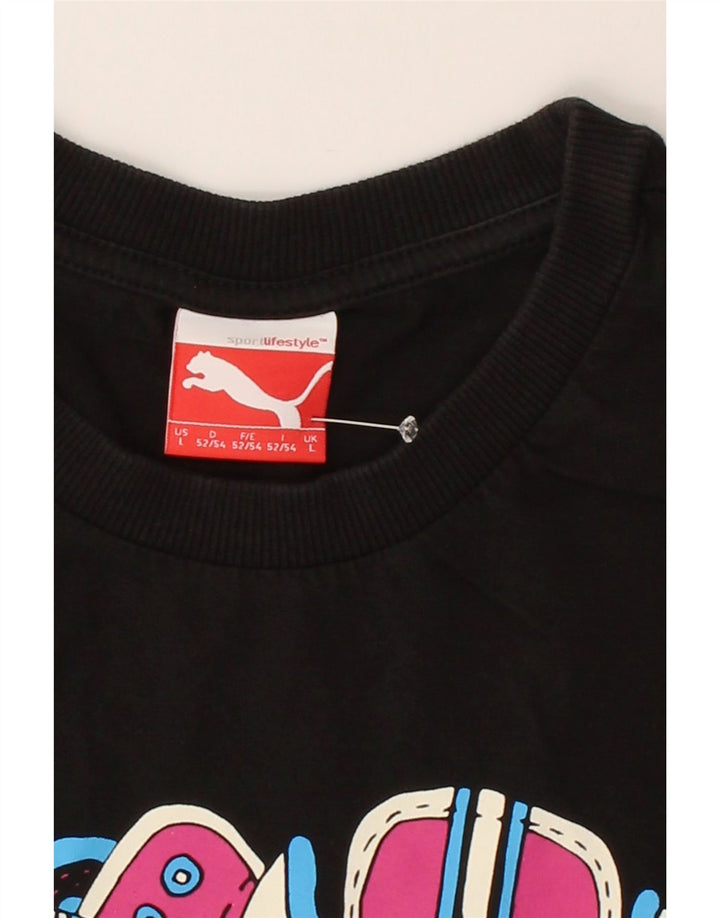 PUMA Mens Graphic T-Shirt Top Large Black Cotton Vintage Puma and Second-Hand Puma from Messina Hembry 