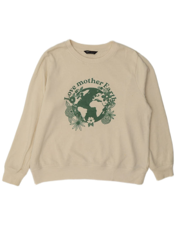 Felpa grafica da donna Marks & Spencer UK 16 grande bianco sporco
