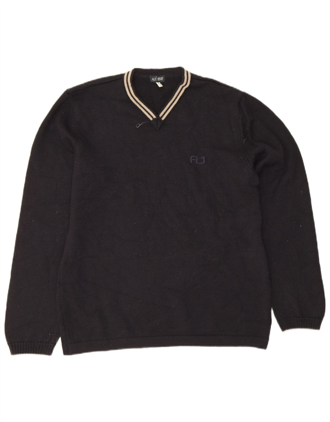 Armani Jeans Maglione da uomo con scollo a V, grande, in lana blu navy
