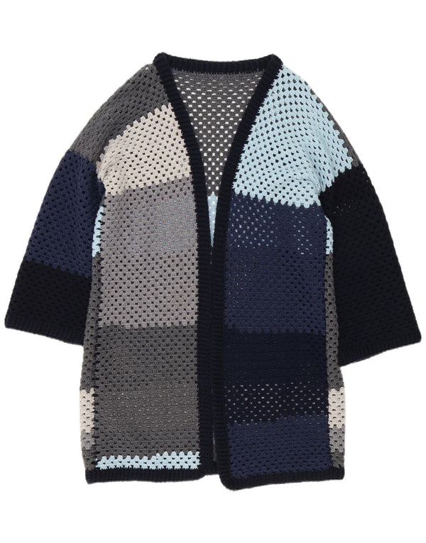 Maglione cardigan con maniche a 3/4 da donna vintage UK 16 grande multicolore