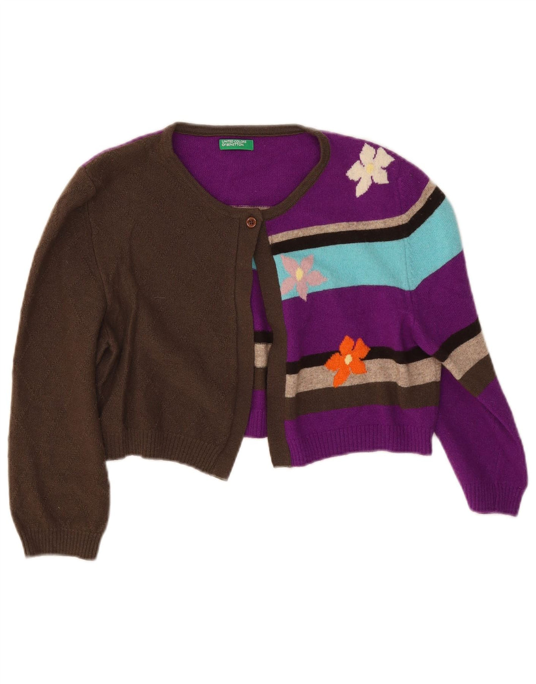 Maglione cardigan con maniche a 3/4 da donna Benetton UK 12 medio multicolore