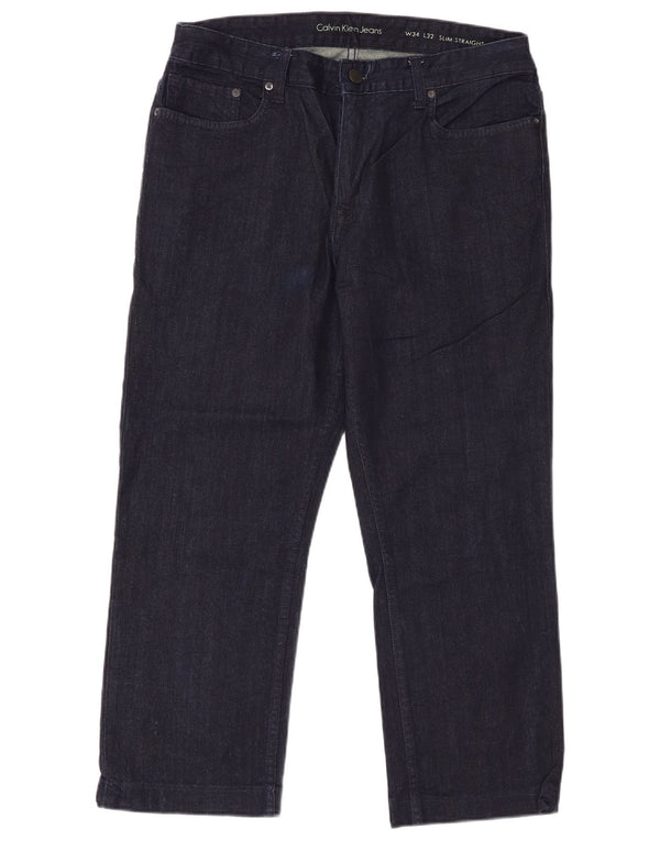 Jeans dritti slim fit da uomo Calvin Klein W34 L26 cotone blu navy