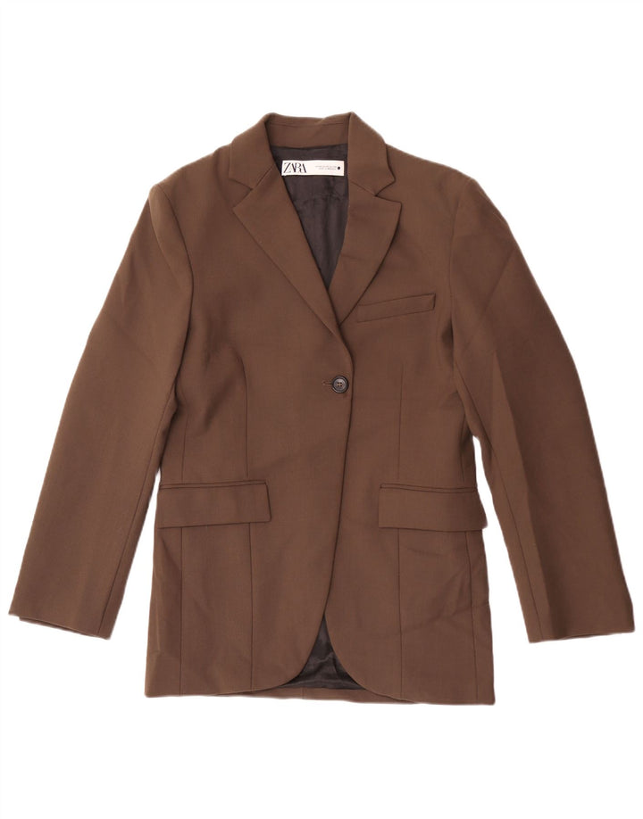 Giacca blazer oversize a 1 bottone da donna Zara UK 6 XS cotone marrone