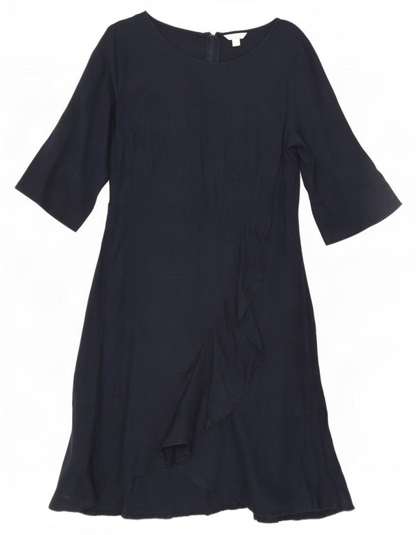 Abito asimmetrico con maniche a 3/4 da donna Monsoon UK 16 Grande lino blu navy