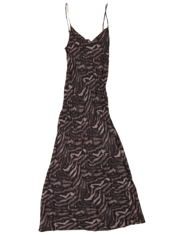 Abito lungo senza maniche da donna All Saints UK 6 XS viscosa nera con stampa animalier