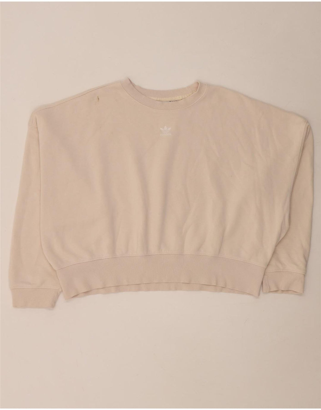 Felpa oversize corta da donna Adidas, maglione UK 14, cotone beige medio
