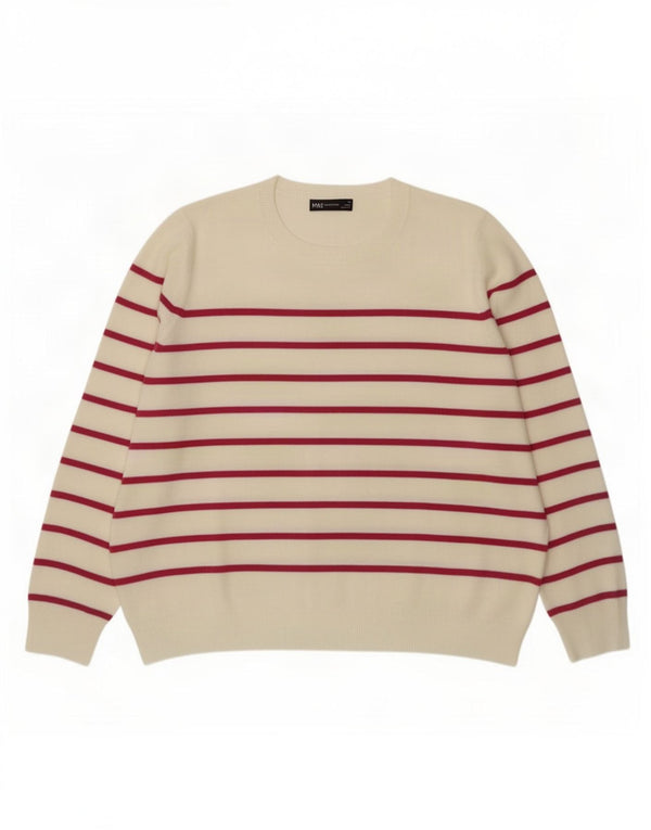 Maglione maglione girocollo da donna Marks & Spencer UK 18 XL a righe bianche