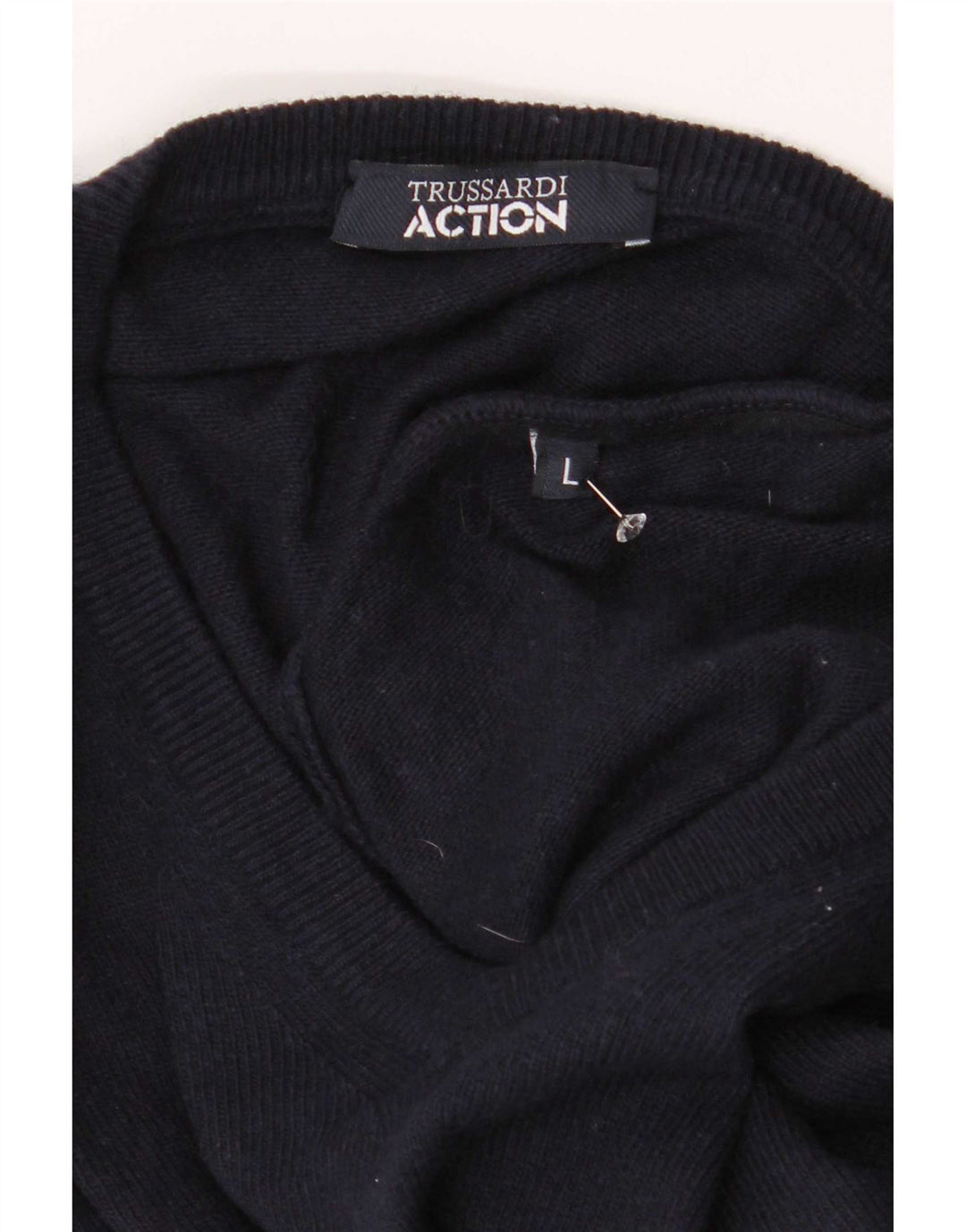 Maglione Trussardi Uomo con scollo a V Grande in poliestere blu navy