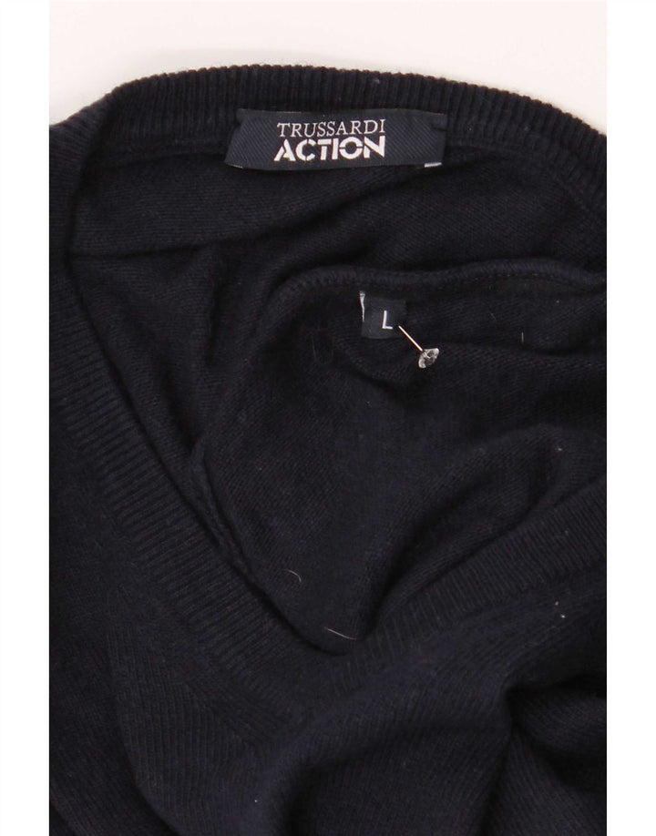 Maglione Trussardi Uomo con scollo a V Grande in poliestere blu navy