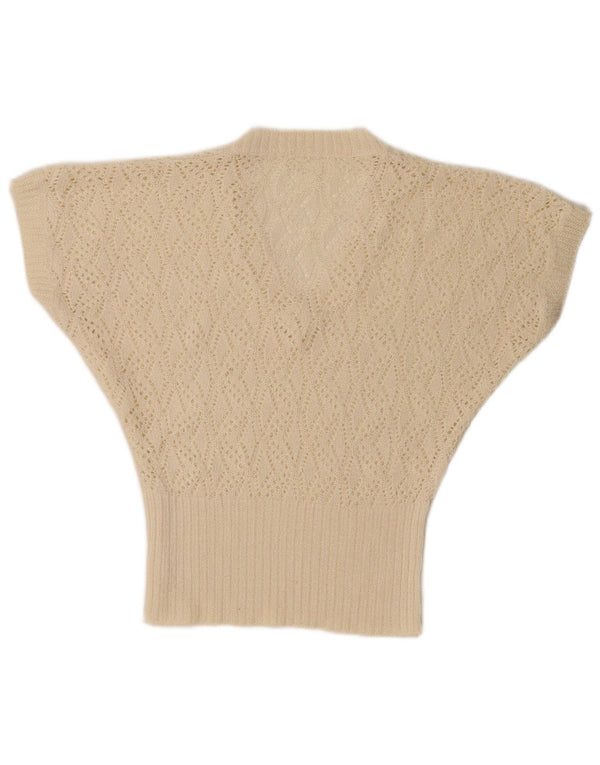 Canotta vintage da donna trasparente con gilet UK 10 piccola bianco sporco