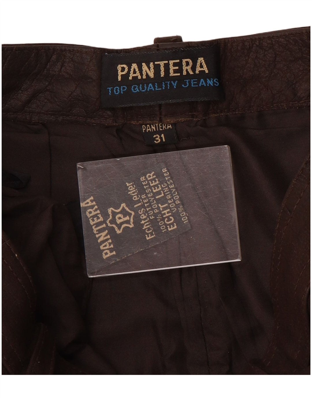 Pantaloni da uomo slim in pelle scamosciata Pantera W31 L31 in pelle marrone