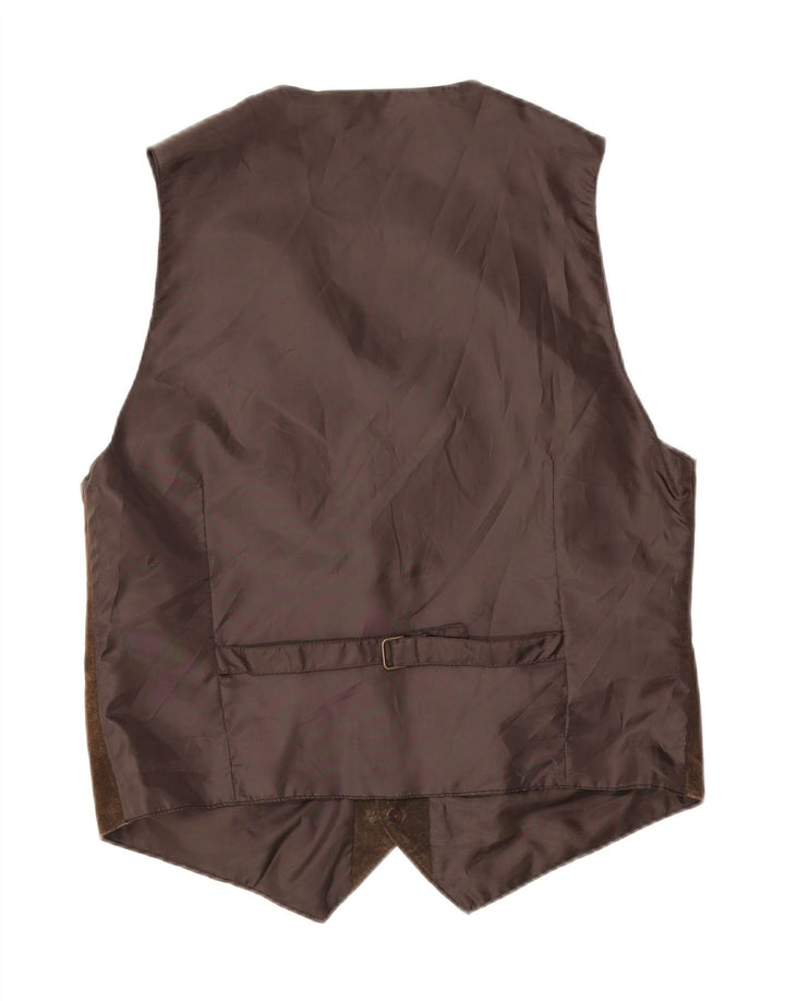 Gilet vintage da uomo in pelle scamosciata grande in pelle marrone