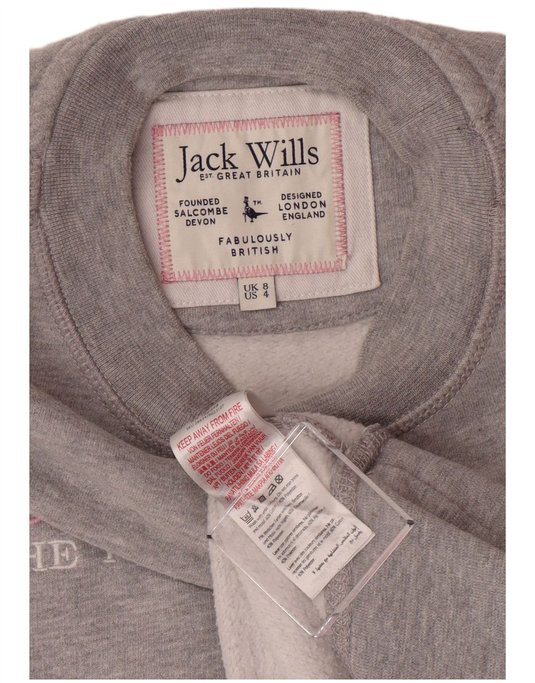 JACK WILLS Felpa con grafica da donna Maglione UK 8 Small Grey Flecked