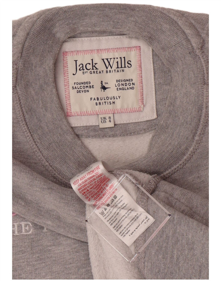JACK WILLS Felpa con grafica da donna Maglione UK 8 Small Grey Flecked