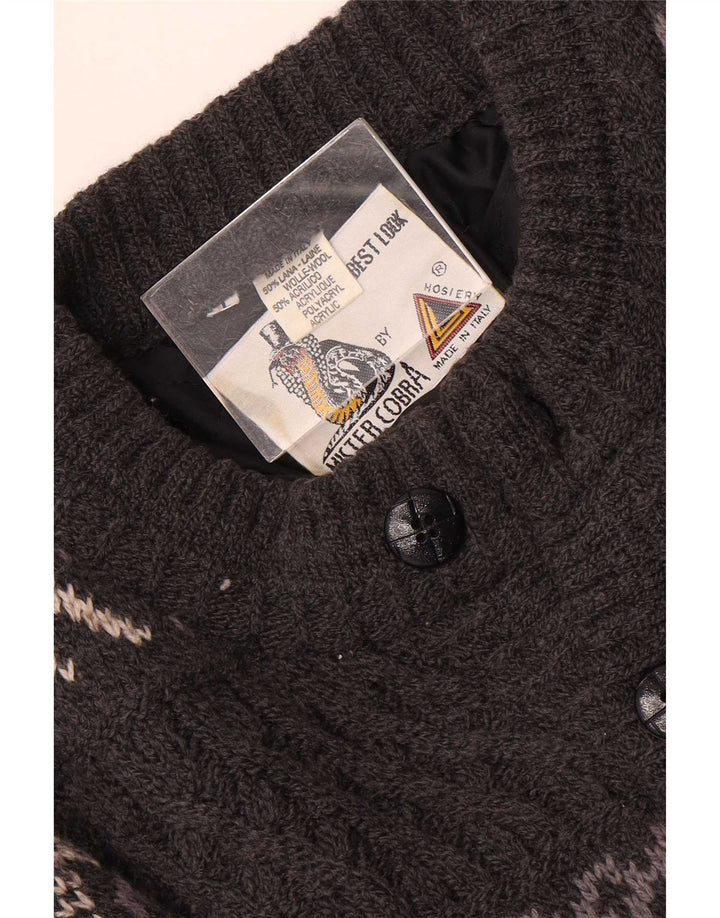 Maglione cardigan vintage da uomo grande lana Fair Isle grigia