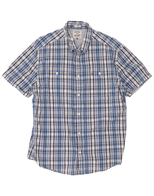 Camicia casual da uomo a maniche corte Wrangler XL in cotone a quadri blu