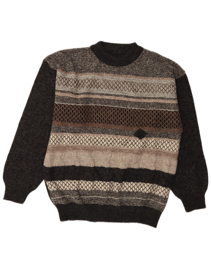 Maglione maglione girocollo da uomo vintage IT 52 grande lana color block grigio