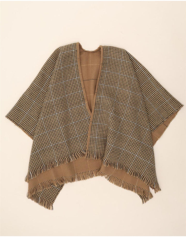 Cappotto a mantella reversibile da donna, taglia unica, a quadri beige