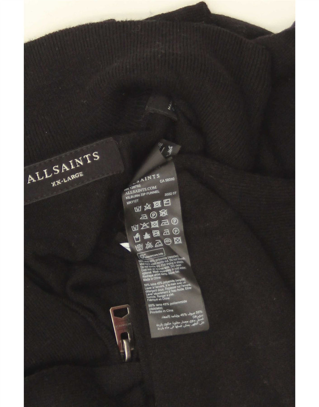 Maglione da uomo con zip e collo All Saints 2XL in lana nera