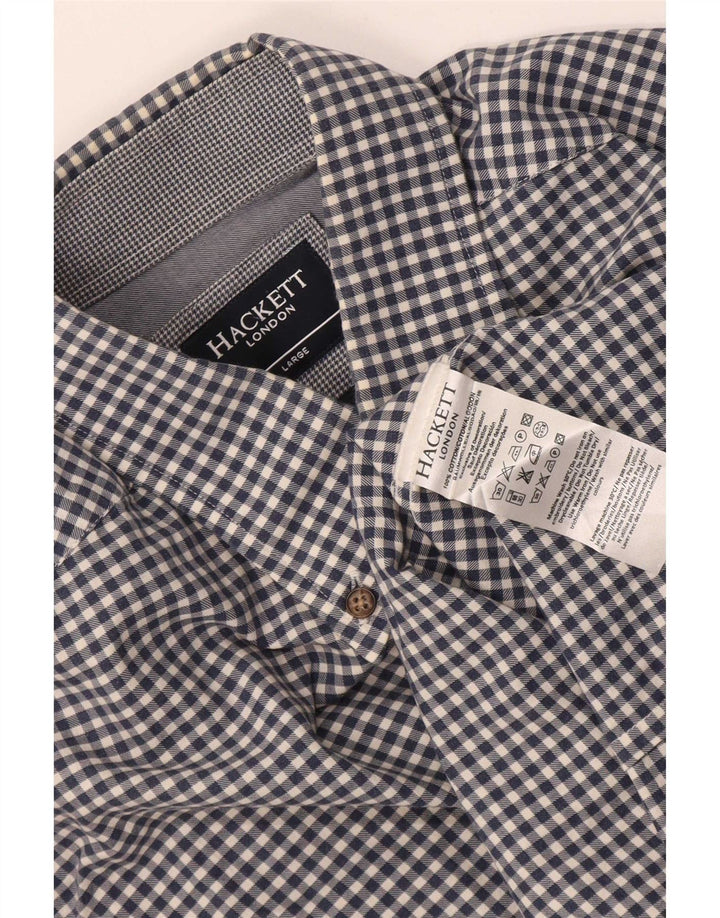Camicia da uomo Hackett grande in cotone a quadretti blu navy