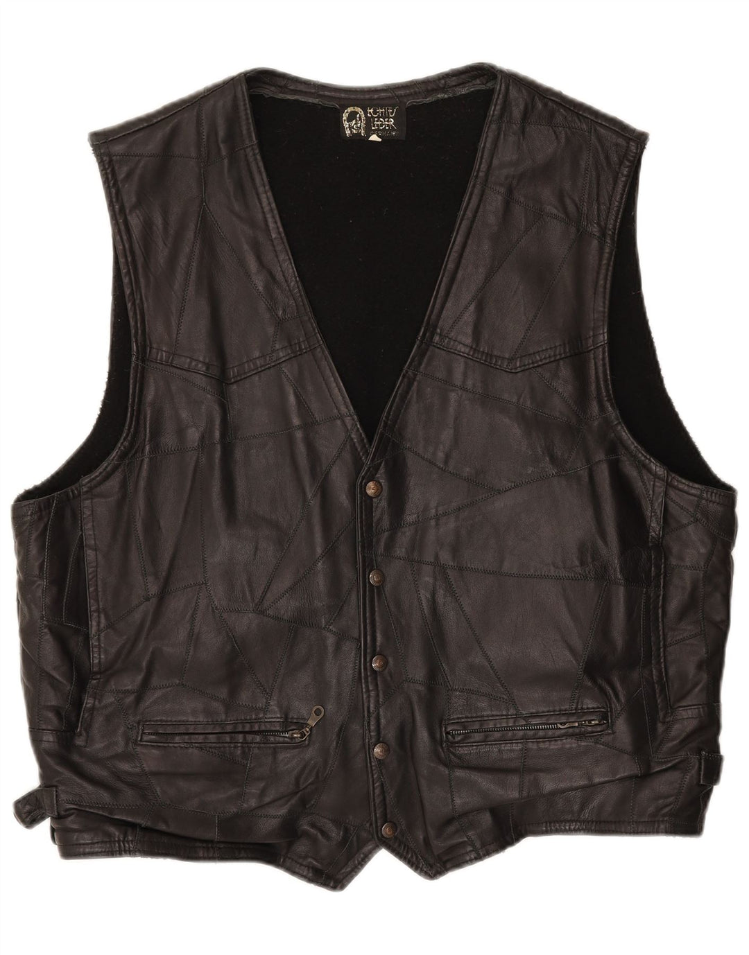 VINTAGE Mens Leather Gilet UK 42 XL Black Patchwork Leather