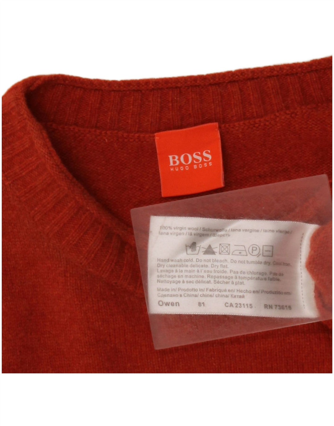 Maglione maglione girocollo da uomo HUGO BOSS arancione medio in lana vergine