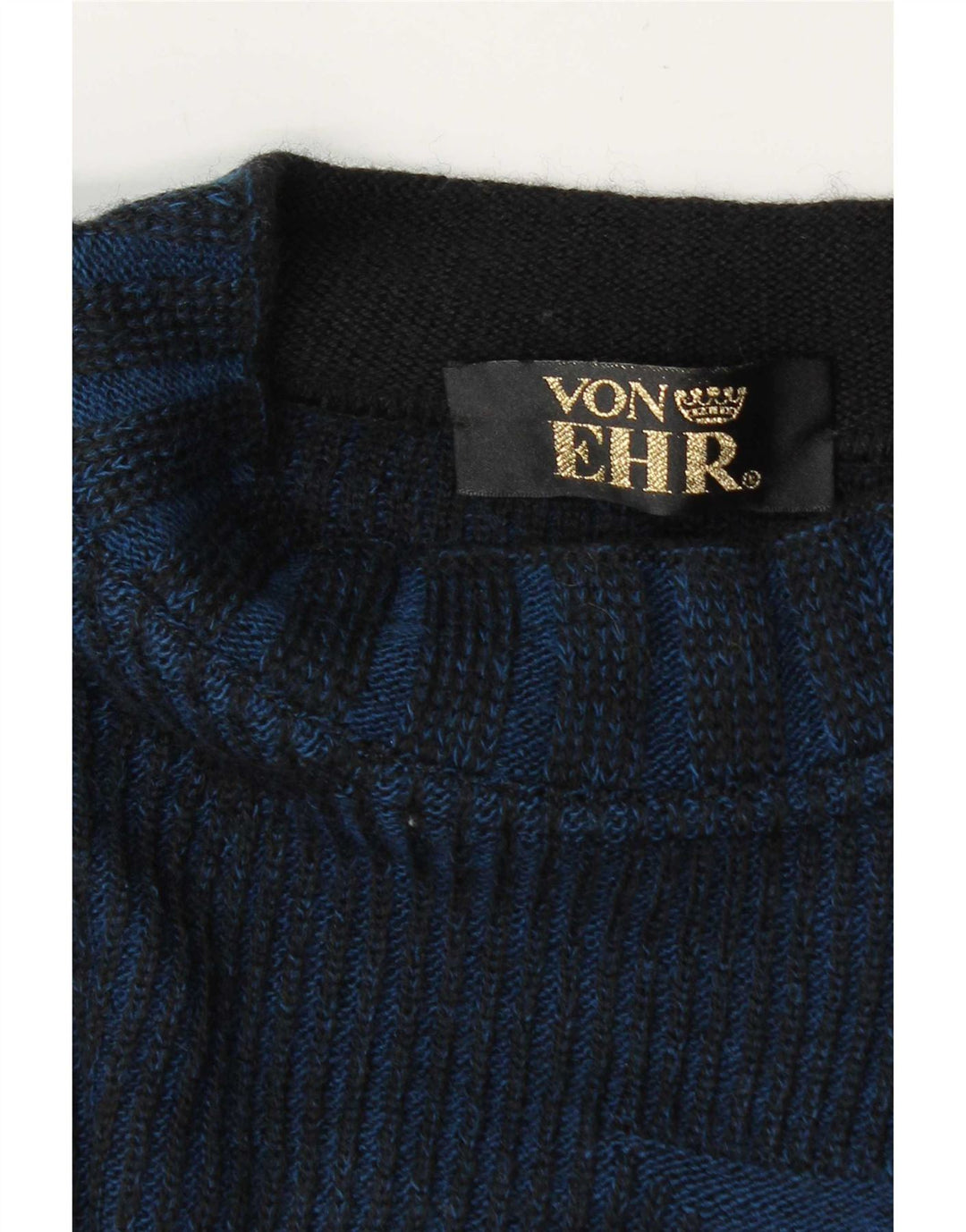 Maglione maglione girocollo da uomo vintage grande blu navy geometrico
