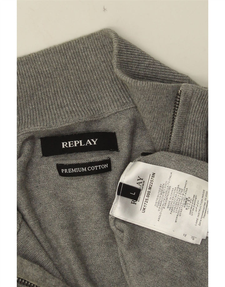 Maglione Replay da uomo con zip e collo grande in cotone grigio