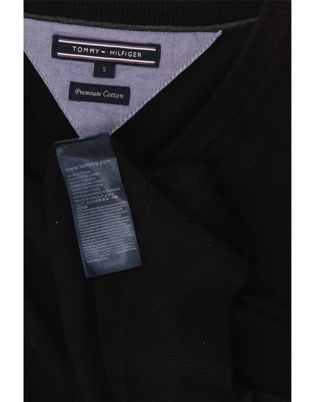 Tommy Hilfiger Maglione da uomo con scollo a V vestibilità regolare piccolo cotone nero
