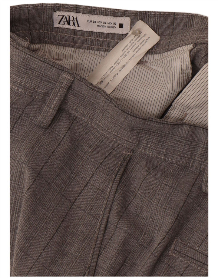 Pantaloni chino slim da uomo Zara EU 38 Small W30 L28 Poliestere a quadri grigi